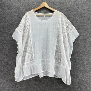 Monoreno Top Women M Medium White Short Sleeve Crew Neck Sheer Pullover Casual